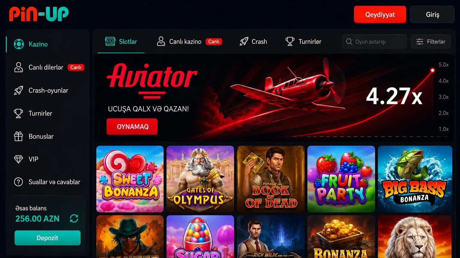Pin Up kazino oyunları və slot lobbisi