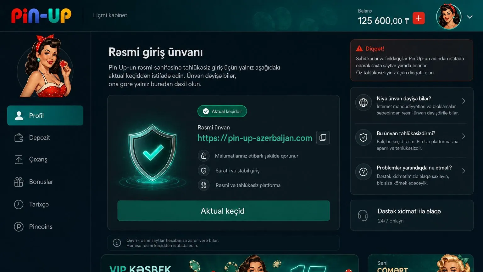 Pin Up yeni giriş ünvanı və güzgü